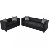 VidaXL Set canapele 3 locuri și 2 locuri, negru, piele artificială
