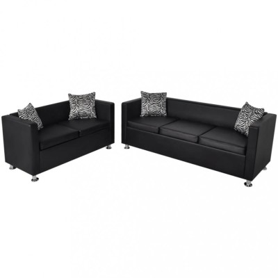 vidaXL Set canapele 3 locuri și 2 locuri, negru, piele artificială foto