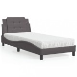 vidaXL Pat cu saltea, gri, 90x200 cm, piele ecologică