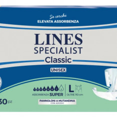 Scutece pentru adulti Lines Specialist Classic Super, 7 picaturi, marimea L, 30 bucati, unisex