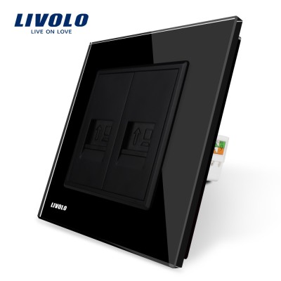 Priza dubla internet Livolo cu rama din sticla SmartElectro IntelligentHouse foto
