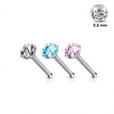 Piercing pentru nas drept din oțel - culoare argintie, zircon rotund, 0,8 mm, diametru 2,5 mm - Culoare zirconiu piercing: Albastru deschis - Q