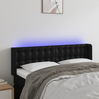 vidaXL Tăblie de pat cu LED, negru, 147x16x78/88 cm, piele ecologică foto