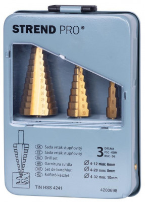 Set de burghie &amp;icirc;n trepte Strend Pro SS421, 4-12, 4-20, 4-32 mm, TiN, HSS 4241 drepte, pentru metal foto