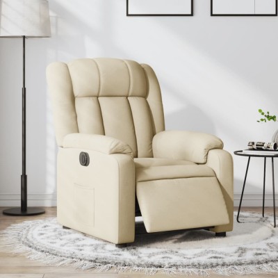vidaXL Fotoliu rabatabil electric, crem, material textil foto