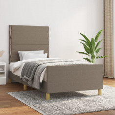 vidaXL Cadru de pat cu tăblie, gri taupe, 90x200 cm, textil