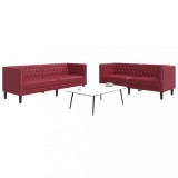 VidaXL Set canapele Chesterfield cu 2 locuri roșu vin piele eco.