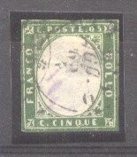 Italy Sardinia 1855 Definitives, King Viktor Emanuel II, 5c emerald, used AM.098 foto