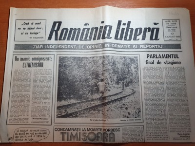ziarul romania libera 2 august 1990-art. condamnatii la moarte vorbesc,timisoara foto