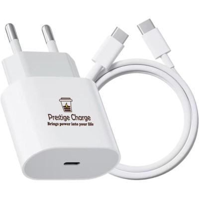 Incarcator FastCharge USB-C, 20W, PRESTIGE CHARGE&amp;reg;, inclus cablu TypeC 2 m, compatibil cu iPhone 15, 15Pro, 15ProMax, 16, 16Pro, 16ProMax, iPad Pro 20 foto