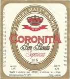 NI502 Etichetă bere blondă superioară Coronița, SC Bere Malț Bistrița, &icirc;nceputul anilor 1990
