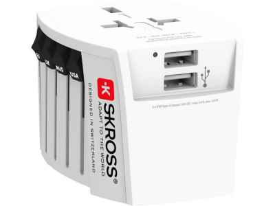 Adaptor priza universal Skross 1.30296 EU SUA Japonia Australia China UK cu 2 porturi USB-A 7640166323709 foto