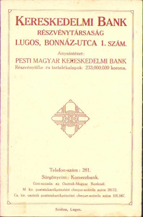 HST A37 Reclamă Banca Comercială Lugoj ante 1918