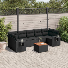 vidaXL Set mobilier de grădină cu perne, 8 piese, negru, poliratan