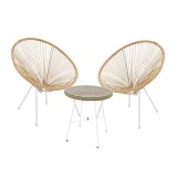 Set de sufragerie Acapulco II pakoworld set de 3 metal alb-rattan Natural-sticlă D50X50cm