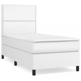 Cumpara ieftin Pat box spring cu saltea, alb, 100x200 cm, piele ecologica