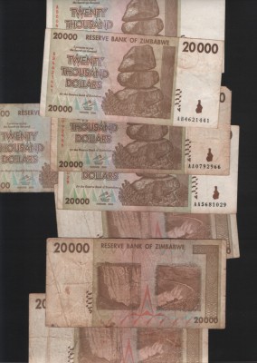 Zimbabwe 20000 20.000 dollars 2008 F-VF pret pe bucata foto