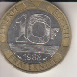 Moneda 10 franci, Franta, 1988, Europa, Nichel, 185 cm