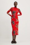 Desigual rochie MELTED PAISLEYS_LACROI culoarea rosu, midi, dreaptă, 25SWVK31