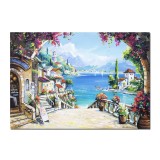 Tablou peisaj mediteranean 100x70cm pictat manual, Colt de rai, ulei pe panza Mircea Iordache