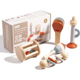 Set 5 instrumente muzicale din lemn pentru copii, Culori pastelate, +6 luni