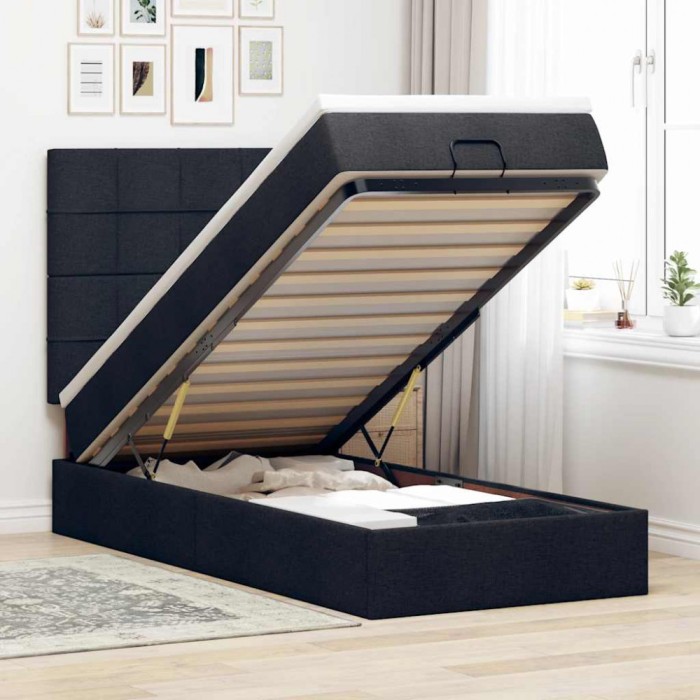 vidaXL Cadru de pat otoman cu saltea țesătură neagră 90x190cm 3313121
