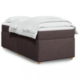 Cumpara ieftin Pat box spring cu saltea, maro &icirc;nchis, 90x200 cm, textil