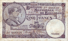 Belgia bancnota 5 francs 1938 foto