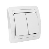 Intrerupator dublu Comtec Eco Premium MF0012-06005, incastrat, ceramica, rama inclusa, alb