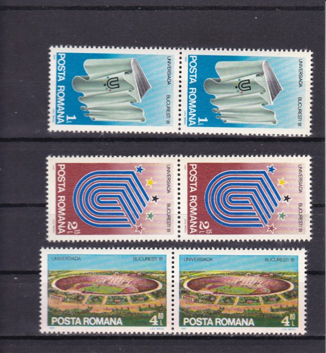 ROMANIA 1981 LP 1036 UNIVERSIADA BUCURESTI PERECHE MNH