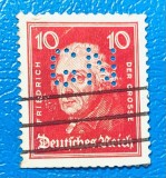 Germania Republica de la Weimar 1926 Personalități Frederic cel Mare 10pf Roșu cu Perforație Comercială / Perfin Ștampilat - OREF1