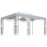 Pavilion cu acoperiș dublu &amp; șiruri de lumini LED, alb, 3x4 m, vidaXL