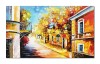 Tablou citadin pictat manual, Pe strada casei noastre, 100x60cm ulei pe panza in cutit efect 3D, Superb