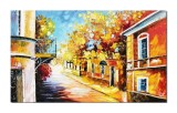 Cumpara ieftin Tablou citadin pictat manual, Pe strada casei noastre, 100x60cm ulei pe panza in cutit efect 3D, Superb