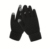 Manusi de dama, flippy, functie touchscreen (ecran tactil), material acril tricotat, manseta elastica, interior catifelat, marime universala, negru