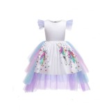 Rochie Unicorn Fetite, IdeallStore&reg;, 7-9 Ani, Trena Detașabilă, Imprimeu Unicorn, Rochie Ocazie Specială, Carnaval, Petreceri