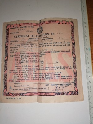 CERTIFICAT DE ASIGURARE ADAS RPR - 1957+ PLIANT CAR SECTOR 1 foto