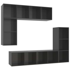 Set de dulapuri TV, 4 piese, gri extralucios, lemn prelucrat