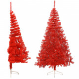Jumătate brad de Crăciun artificial cu suport, roșu 210 cm PVC