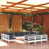 VidaXL Set mobilier de grădină cu perne, 14 piese, alb, lemn masiv pin 3097290