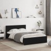 Cadru de pat cu tăblie și LED, negru, 135x190 cm