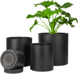 Plastic Plante Pots Indoor, 4/5/6/7 Inch Black Plant Pots cu farfurii 4 buc,