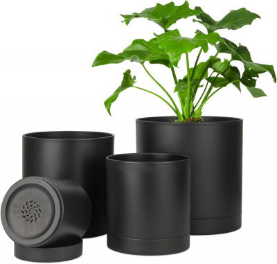 T4U Oale de plante din plastic interior, 4/5/6/7 inch oale de plante negre cu fa foto
