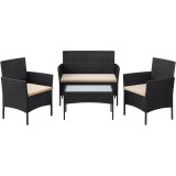 Set mobilier de gradina SONGMICS, 4 locuri, ratan PE, masa cu sticla