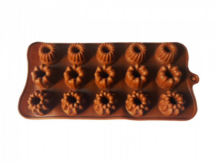 Forma silicon pentru bomboane, 15 cavitati, Diverse forme, Maro, 21 cm, 260COF