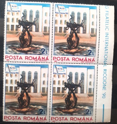 Romania 1990 Lp 1240 Riccione 90 bloc de 4 mnh foto