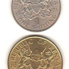 SV * Kenya 1 ONE SHILLING 1971 MZEE JOMO KENYATTA + TEN CENTS 1991 D.T. ARAP MOI