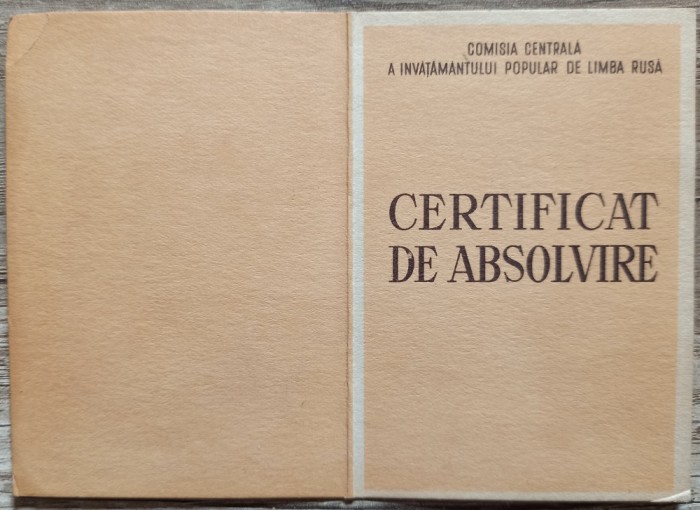 Certificat de absolvire a Cursurilor Populare de Limba Rusa, anii &#039;50