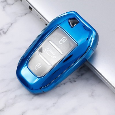 Husa Cheie Auto Peugeot SMARTKEY TPU+PC Albastru foto