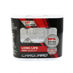 Set de 2 becuri Halogen 24V – H7, 70W, +50% Intensitate – LONG LIFE – CARGUARD